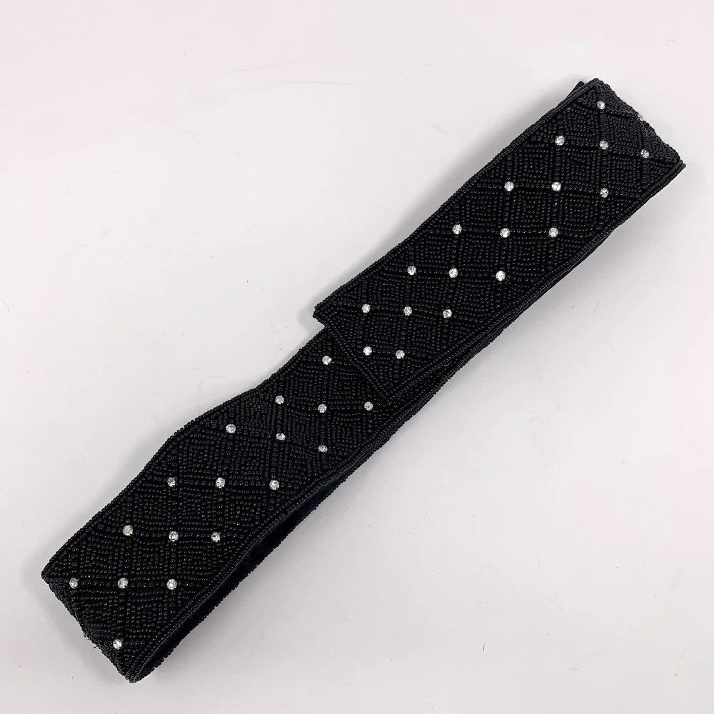 Vtg Beaded Rhinestone SM Sash Belt Seed Bead Silk Formal Magid 80s 90s Fancy